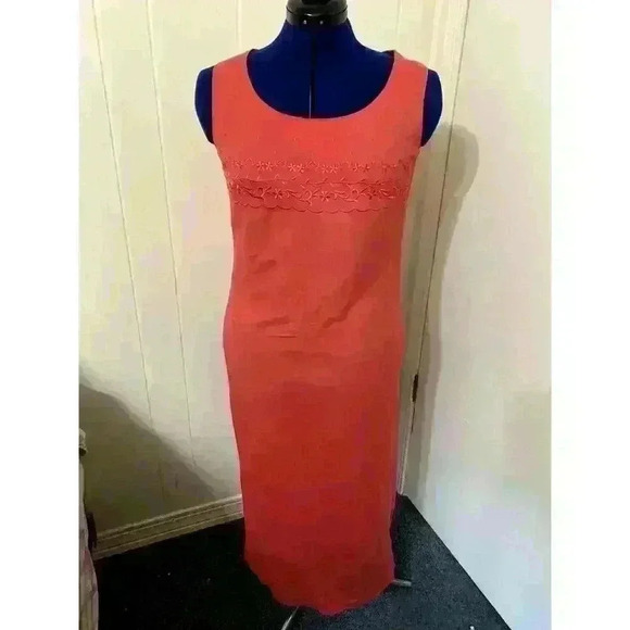 Vintage Jessica Howard Coral Linen BLend Shift Midi Dress 10 Petite Feminine - Picture 1 of 11